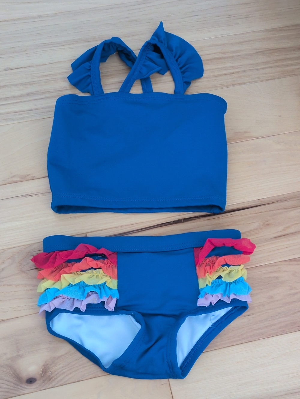 Hanna Andersson Blue Two-Piece Bikini with Rainbow Ruffle Accents